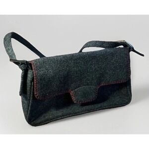 Vintage‎ Liz Claiborne Purse Handbag. Color Gray w/ Red Stitching